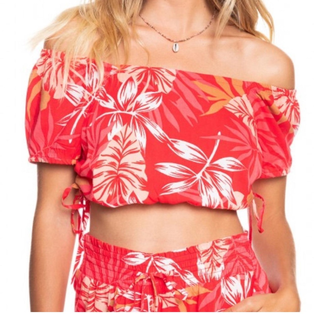 NWT Roxy dear amour ruched crop tropical Hawaiian top size M